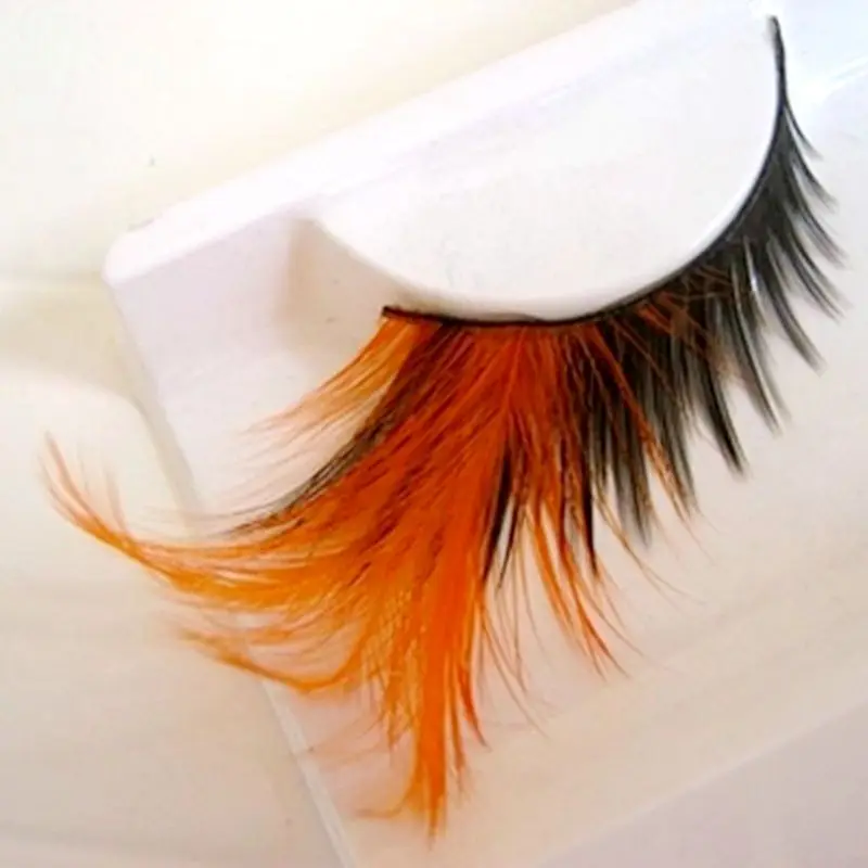 

Orange False Eyelashes Pure Handmade Cotton Stalk Makeup Fake Eyelashes Color Feather Eyelashes Winged Exaggerated Soft Lashes