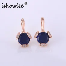 Ishowle большие циркониевые золотые 585 серьги-гвоздики для женщин темно-синие камни розовое золото корейские модные серьги Свадебные ювелирные изделия esb02
