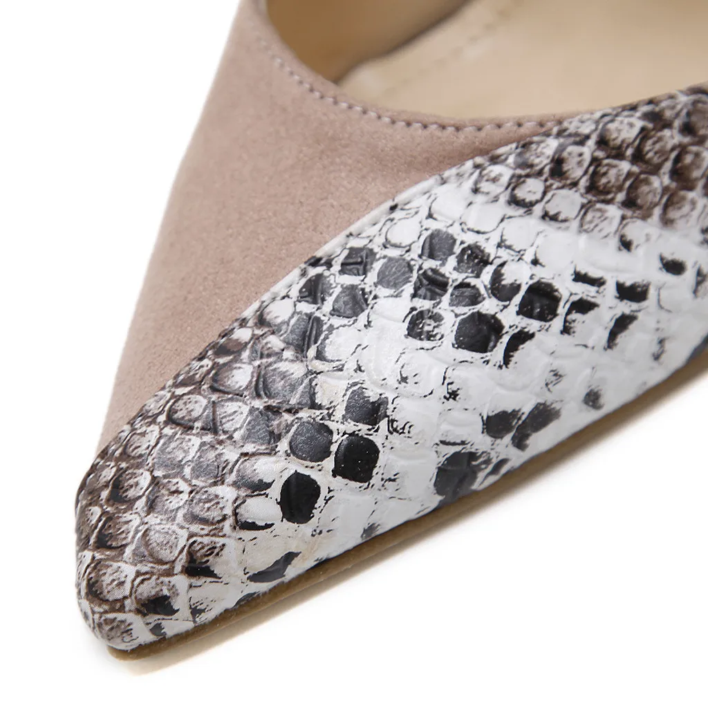 Новинка; Модные женские пикантные босоножки из флока со змеиным принтом на высоком каблуке с острым носком; zapatos de mujer de moda;#9