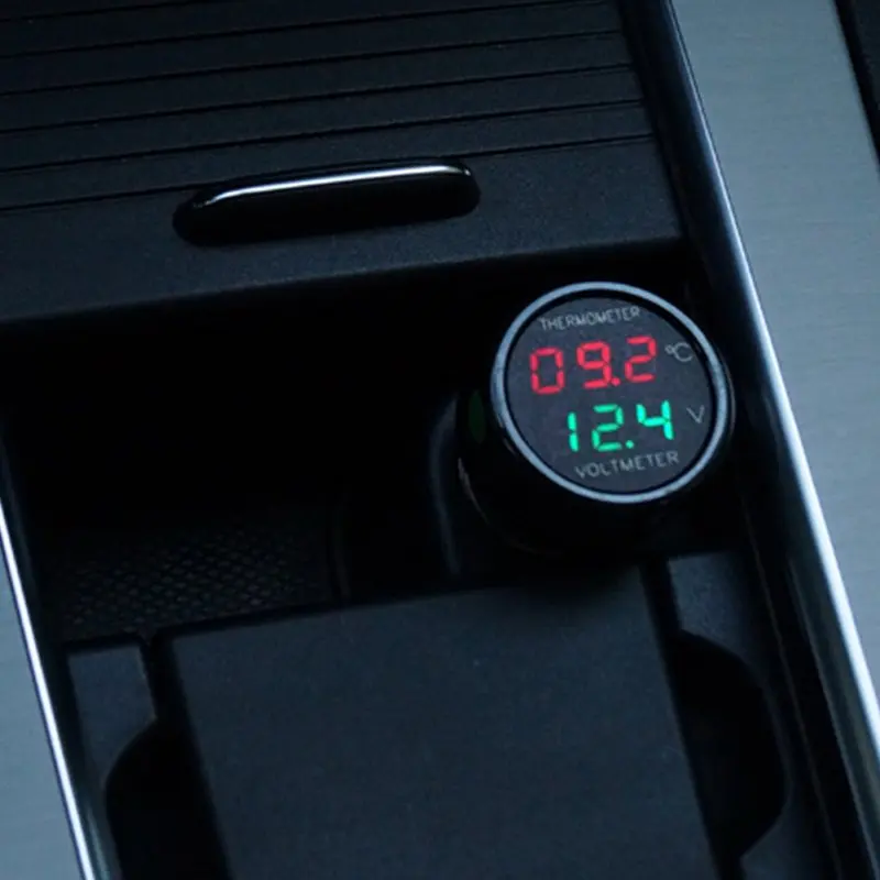 Цифровой автомобильный Вольтметр термометр измеритель температуры монитор батареи красный синий светодиодный двойной дисплей 2 в 1 DC 12 В 24 В Авто вольтметр