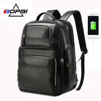 BOPAI Genuine Leather Backpack Multifunction USB Charge Anti theft Laptop Bag 15.6 inch Mens Laptop Backpack Travel Backpack