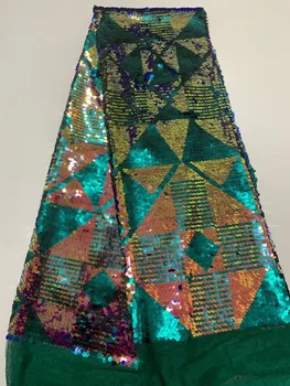 

2019 Latest French Nigerian Lace Fabric High Quality sequins Lace Wedding African French Tulle Lace Fabric green yellow orange