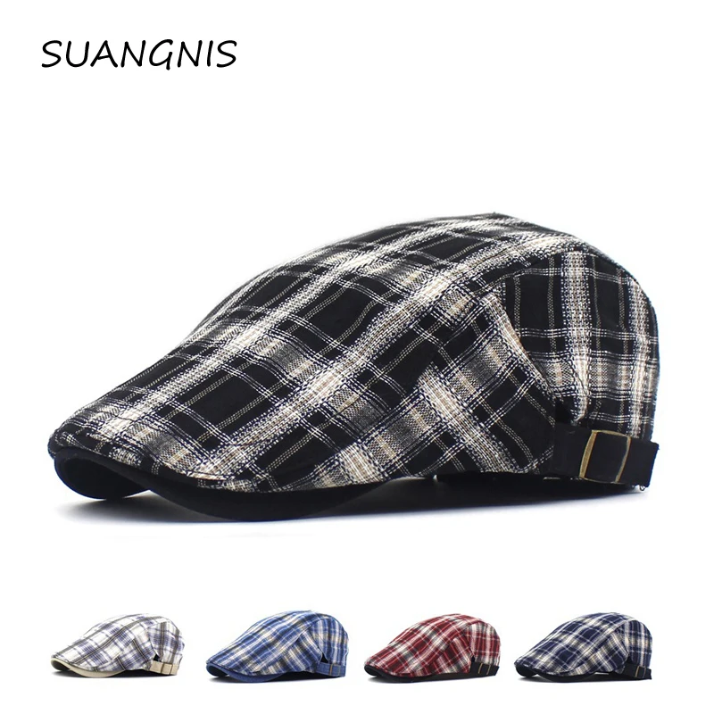 

2019 New Arrivals fashion plaid Beret Hat Hath Running Sport Casual Breathable Beret Flat Cap Vintage Hats For Adult Sun Hat