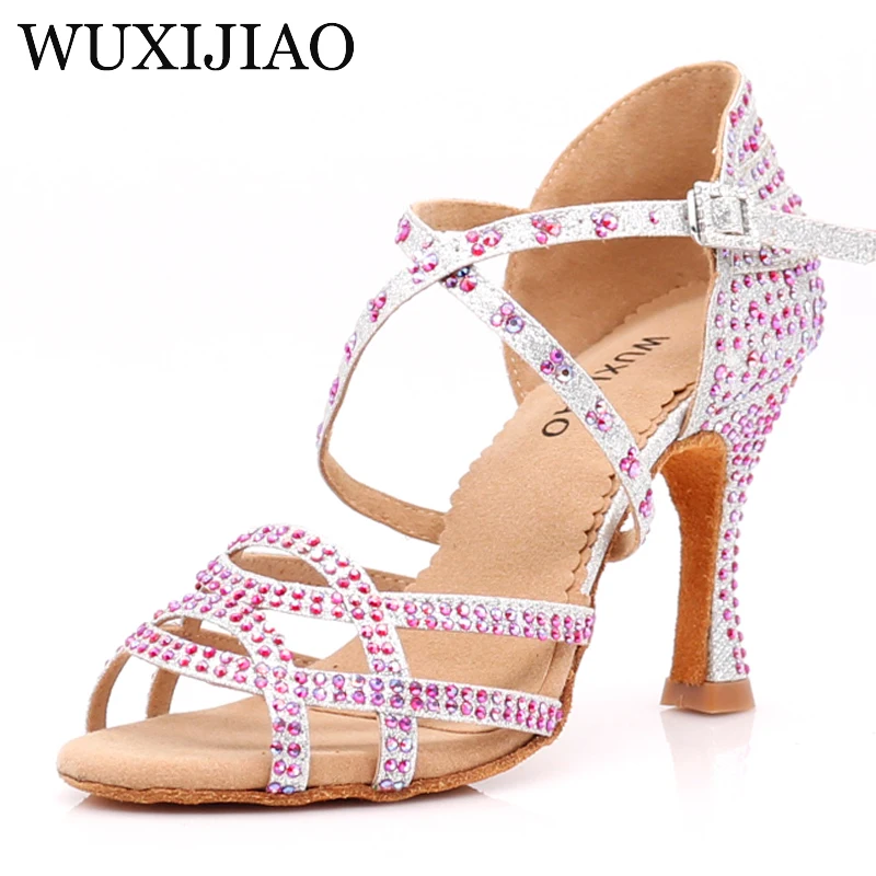 WUXIJIAO Dance Shoes Latin Woman Salsa Silk Satin Dancing Shoes Glitter Rhinestone Professional Dance Shoes Ballroom Soft Bottom WUXIJIAO Dance Shoes Latin Woman Salsa Silk Satin Dancing Shoes Glitter Rhinestone Professional Dance Shoes Ballroom Soft Bottom