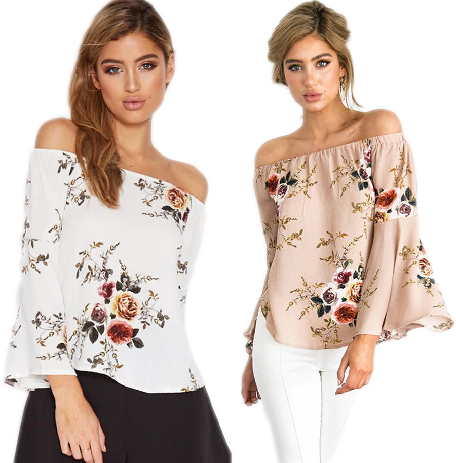 2017 Fashion Women Summer Loose Top Flare Long Sleeve Chiffon Blouse