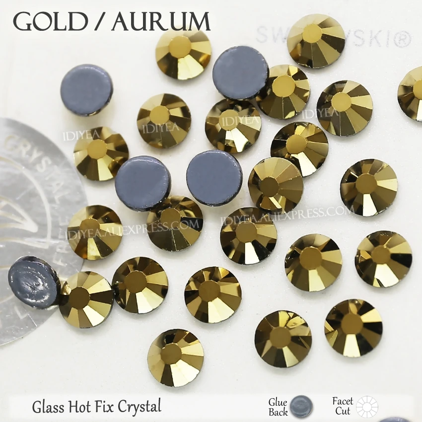 

Gold Aurum hotfix rhinestones hot melt flat back crystals strass glitters for wedding diamond dress clothing costume sequins art