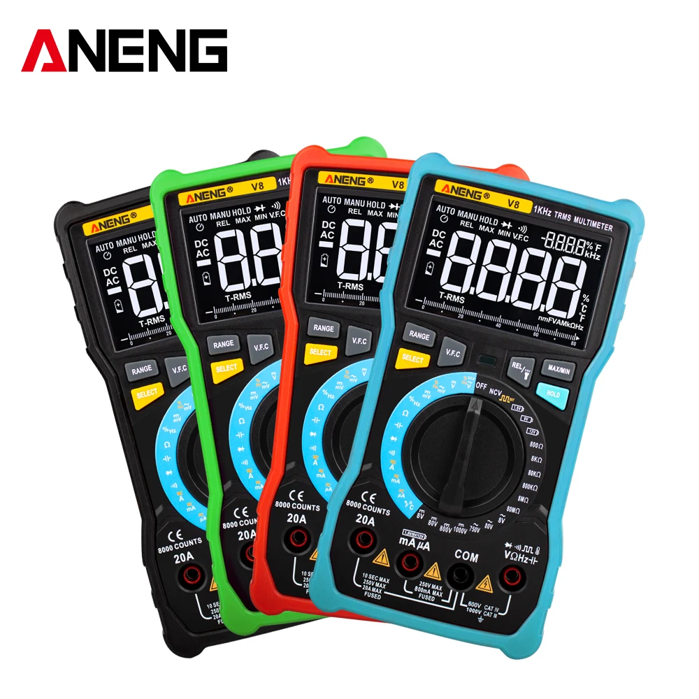 

ANENG V8 Dual Mode True RMS Digital Multimeter Auto Range 6000 Counts Display V.F.C Inverter Measurement Analog Bar Graph