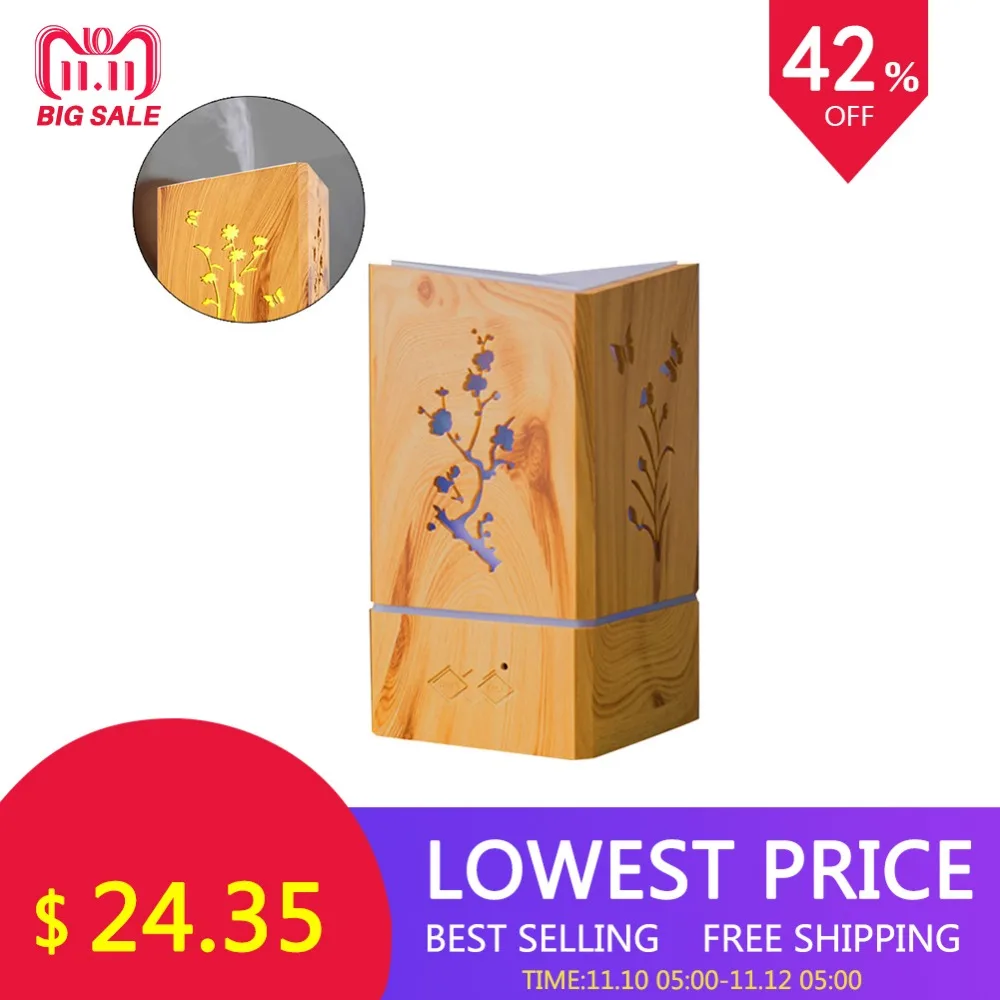 

200ml Aroma Essential Oil Diffuser Ultrasonic Air Humidifier with Wood Grain Changing LED Lights for Office Home Hotel