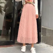 Красивое однотонное сексуальное платье с высокой талией винтажная клетчатая кружевная длинная юбка миди Корейская японская Повседневная Розовая белая черная Бохо плиссированная