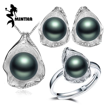

MINTHA Pearl Jewelry Sets 925 Sterling Silver Shell Shape Necklace Earrings For Women Party engagement ring necklace sets