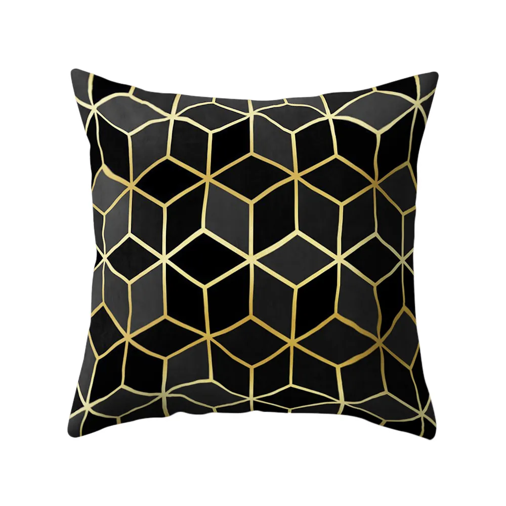 

ISHOWTIENDA Square Cotton Peach skin cashmere Cushion Cover Geometric Patchwork Black Gold Pillowcase Pillow Covers Home 1.7