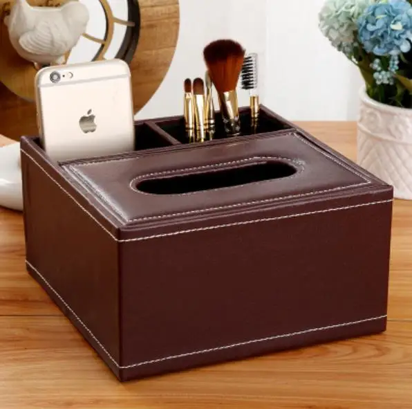 Роскошные Tissue Box из ПУ кожи универсальный салфетка телефон дистанционное управление держатель деревянный коробка для хранения Настольный ящик-органайзер контейнер