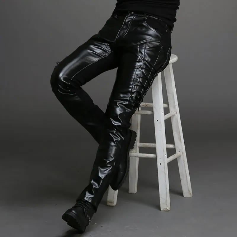 Бренд 2019 итальянский дизайн мужские Красивые мотоциклетные черные обтягивающие кожаные штаны Slim Fit прямые брюки Pantalon Homme искусственная из