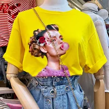 Новая мода лето Для женщин шею из бисера характер рисунок футболка студент Женский Повседневная рубашка хлопковые топы