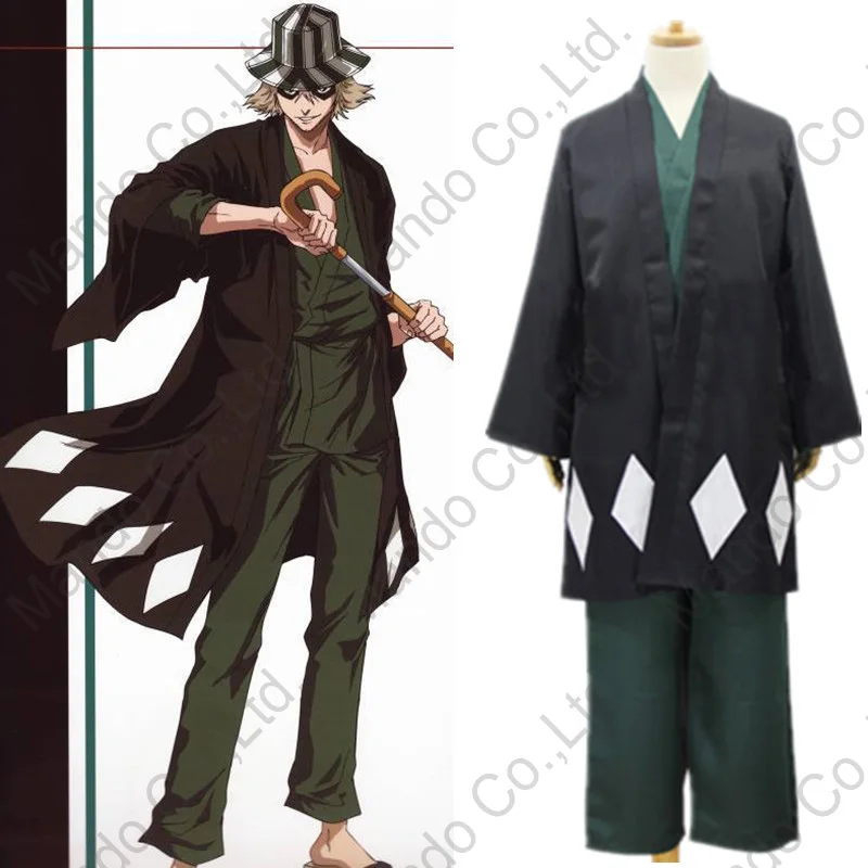 

Anime Bleach Urahara Kisuke Cosplay Costume Mans Japanese Kando Kimono Uniform Mens Halloween Cosplay Party 4pcs Outfit