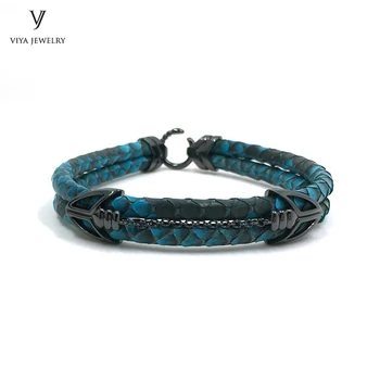 

Luxury Real Python Bracelet With 925 Sterling Silver Arrow Hook Clasp Genuine Python Leather Cords Bracelet For Men