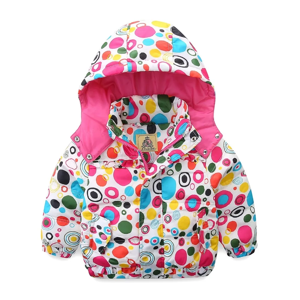 

Mudkingdom Little Girls Down Coat Winter Detachable Hooded Color Printing Circle Pattern Cloth With Zipper And Buttons