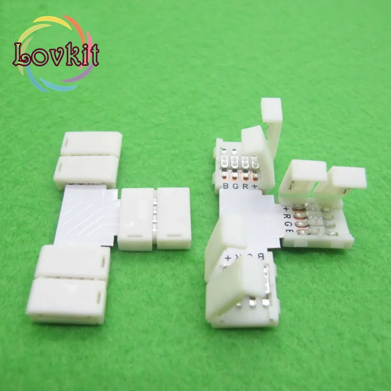 

5pcs/lot 4 Pin Led Connector T Shape 4 Plug Connectors For 10mm 5050 RGB Led Strip Connector PCB Board No Soldering