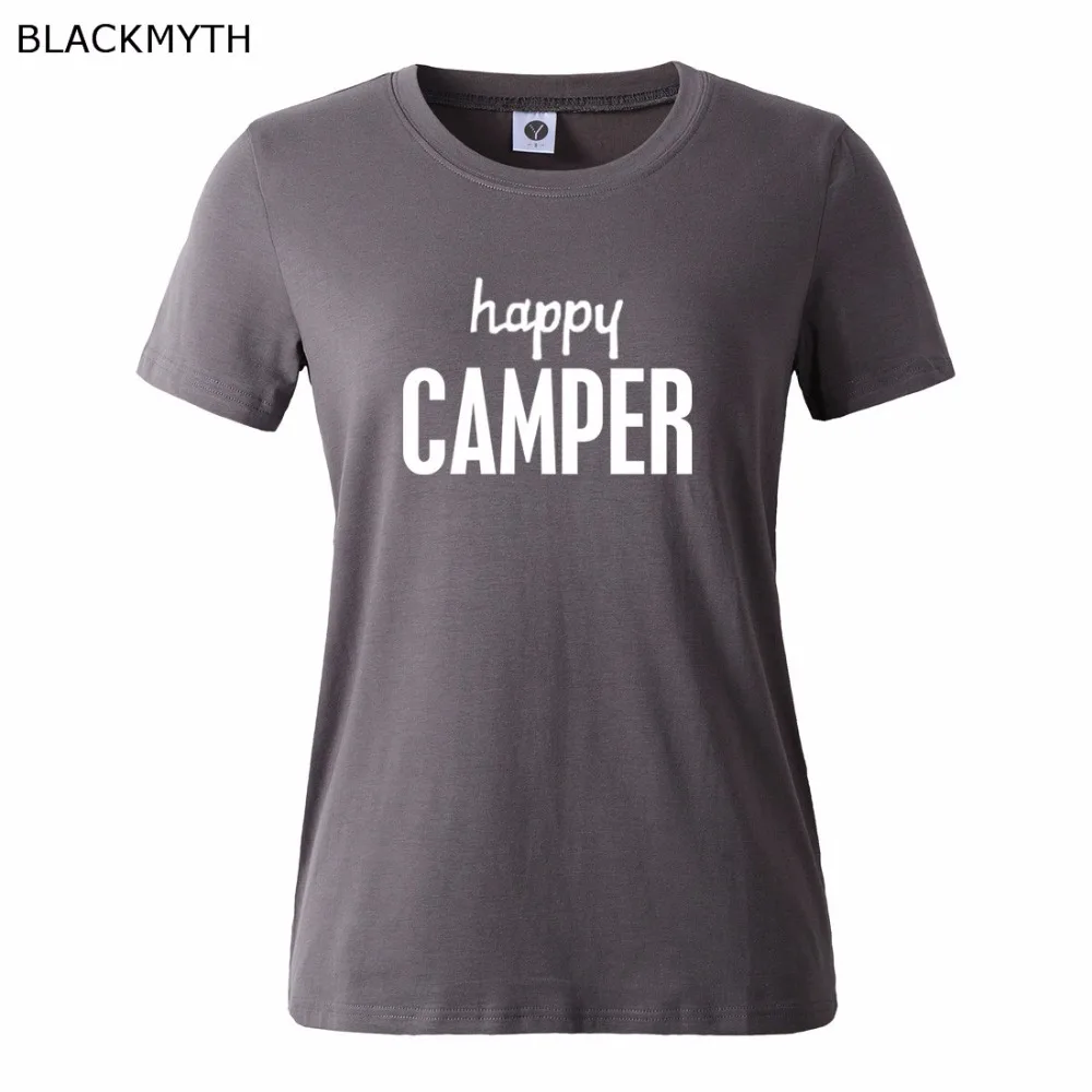 Горячие Для женщин happy CAMPER печати хлопок короткий рукав Повседневное футболки