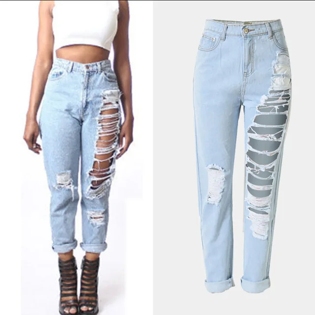 2017 hot koop vrouwen hemelsblauw witte broek plus size vintage
