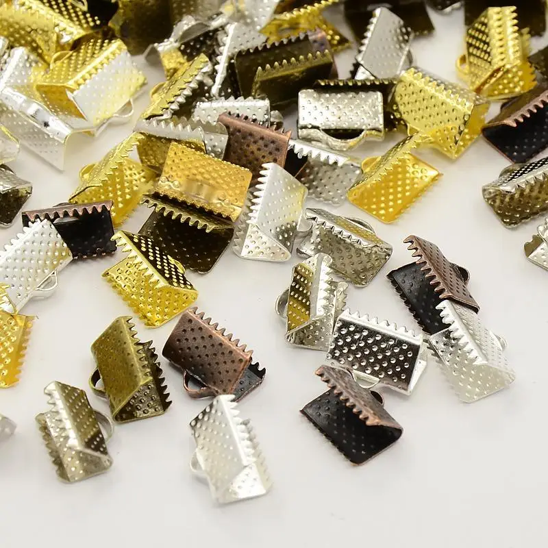 570pcs Mixed Iron Ribbon Ends, Lead Free, Mixed Color, 10x7x5mm, Hole