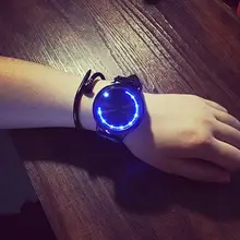 Модный кожаный ремешок сенсорный экран светодиодный часы для женщин/мужчин синий светильник дисплей время 88 TT@ 88