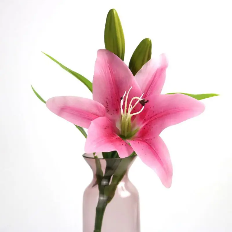 

1pc Artificial Lily Flowers Pink Silk Bouquet For Home Party Wedding Decoration Fake Flower Bouquet Supply