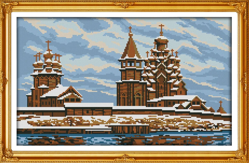 

Snow-covered landscape(4) Counted Cross Stitch 11CT Printed 14CT Set DIY Chinese Cotton Cross-stitch Kit Embroidery Needlework