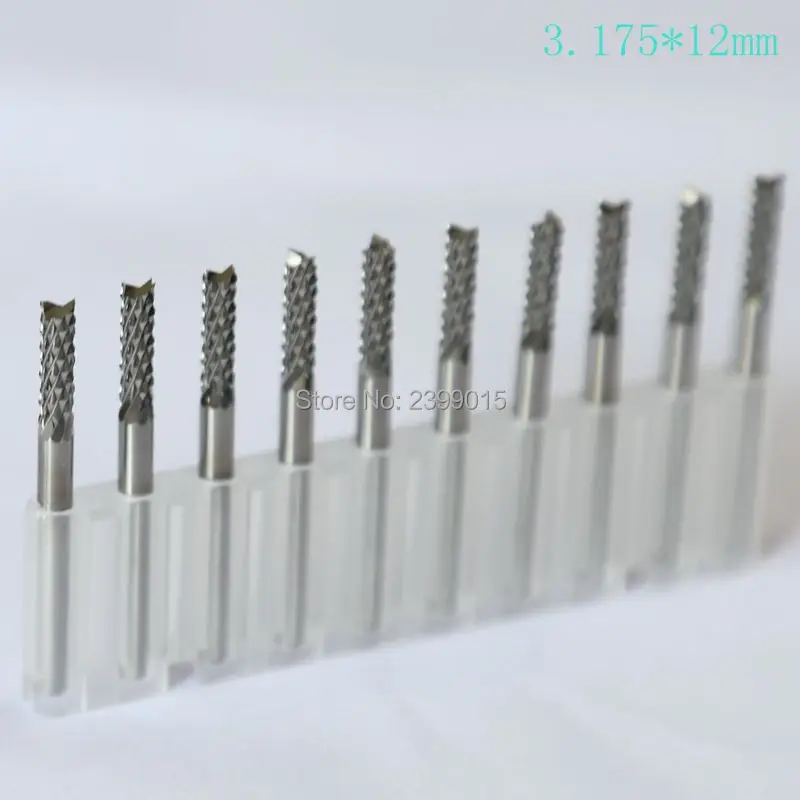 

10pcs Tungsten Carbide Titanium Coating PCB Cutter 3.175 * 3.175*12mm, Miniature Engraving Milling Cutter, CNC Router Rotating