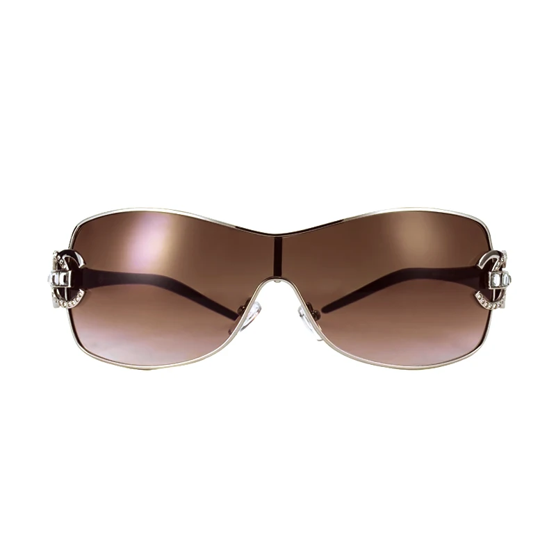 HUHAITANG Luxury Oversized Diamond Sunglasses Women Brand Elegant Goggle Sunglass For Womens Italy Designer Sun Glasses Ladies - Цвет линз: Brown