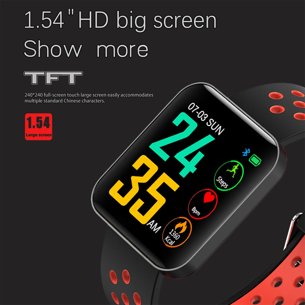 Smart Watch Color Screen IP68 Waterproof Heart Rate Blood Pressure Monitor Replaceable Bracelet For Android IOS