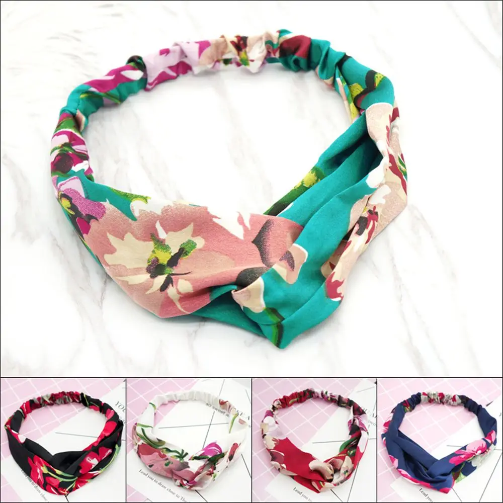 

Women Girls Summer Bohemian Hair Bands Print Headbands Retro Cross Turban Bandage Bandanas HairBands Hair Accessories Headwrap