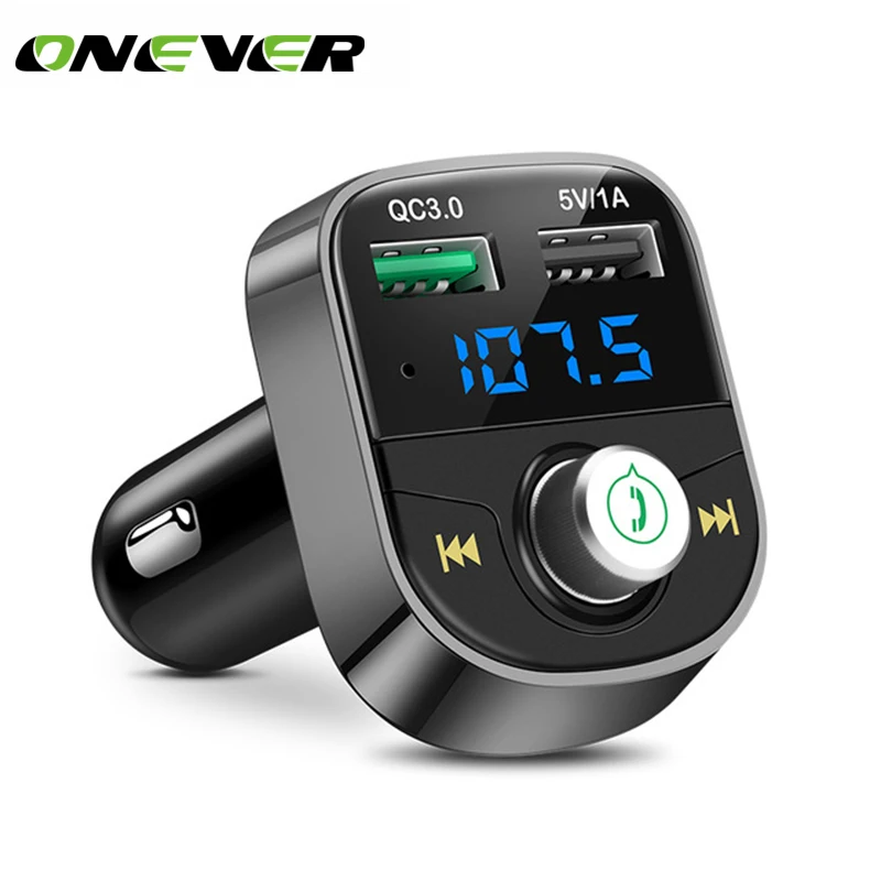 

Onever Bluetooth FM Transmitter Quick Charger 3.0 Charge Dual USB Radio Modulator Car Kit HandsFree FLAC/APE Audio Music Player