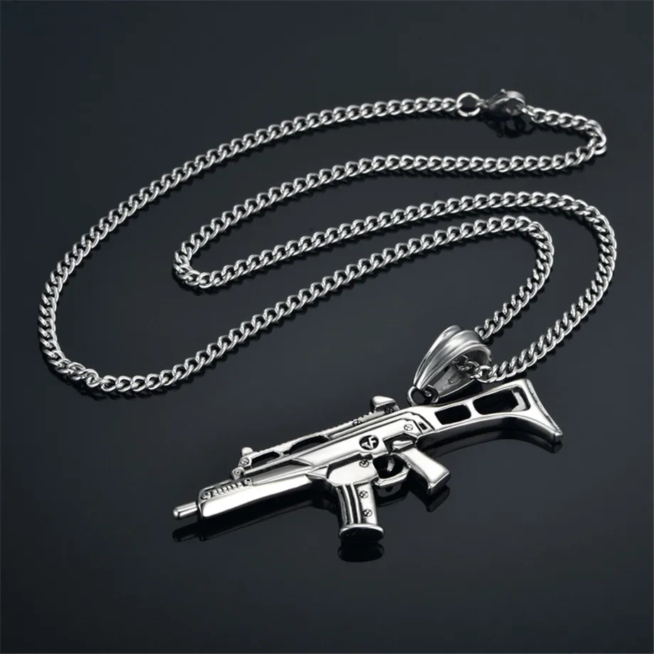 INRENG Mens Stainless Steel Pistol Handgun Pendant Necklace with Free Link Chain Army Style INRENG Mens Stainless Steel Pistol Handgun Pendant Necklace with Free Link Chain Army Style