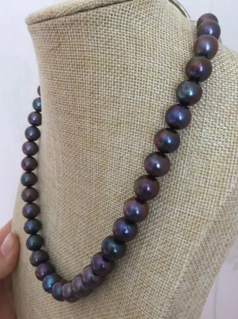 

HUGE 11-12MM SOUTH SEA ROUND BLACK RED PEARL NECKLACE 18INCH 14//k