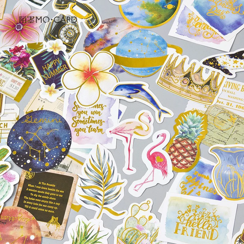 

24Pcs/pack Vintage Star/plant Foil Sticker Scrapbooking Creative DIY Journal Decorative Adhesive Seall Stationery Supplies
