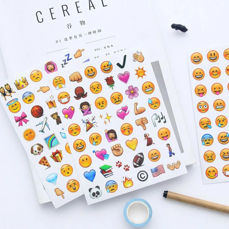 

AD06 4 Sheets Creative Emoji Adhesive Decorative Sticker Funny Popular Phone Diary Stick Label DIY Craft School Stationery
