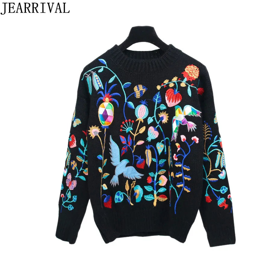 

Flower Embroidery Pullovers Women Oversized Sweater 2019 Autumn Winter O-Neck Runway Warm Knitted Sweaters Jumper Pull Femme