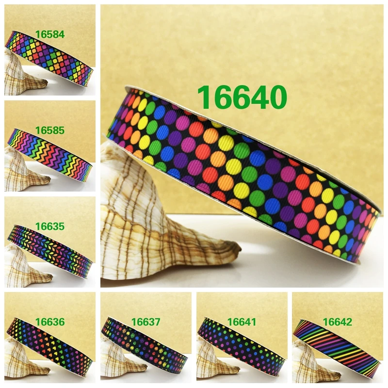 

Free shipping 2017 new arrival ribbons Hair Accessories ribbon 10 yards rainbow colorful printed grosgrain ribbons 16585