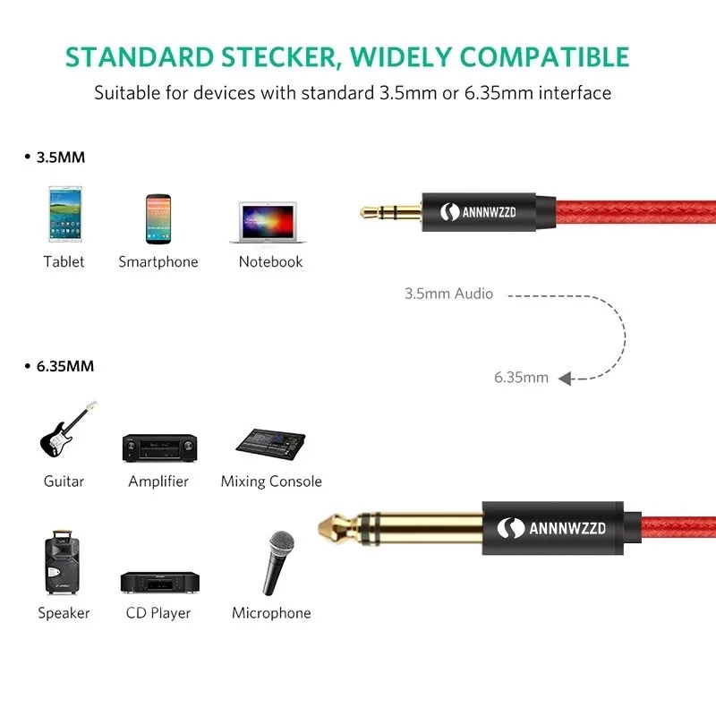 Ugreen-3-5mm-to-6-35mm-Adapter-Aux-Cable-for-Mixer-Amplifier-CD-Player-Speaker-Gold