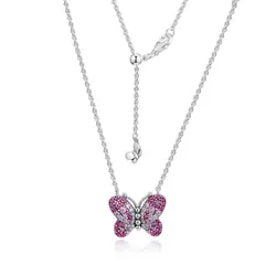 CKK серебро 925 ювелирные изделия ослепительно розовый колье «бабочка» для женщин стерлингового серебра оригинальная подвеска юбилей