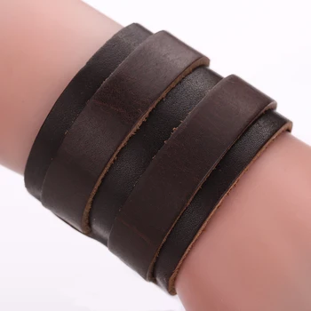 

Fashion Men Wide Leather Bracelet Brown Black Wide Cuff Bracelets & Bangles Wristband Vintage Punk Men Jewelry Boyfriend Gift