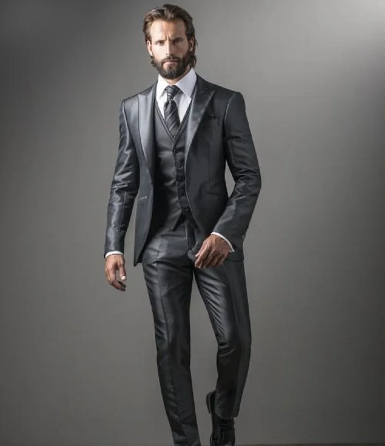 Grey Italian Suit Men Blazer Wedding Suit for Men Groom with Pants Vest