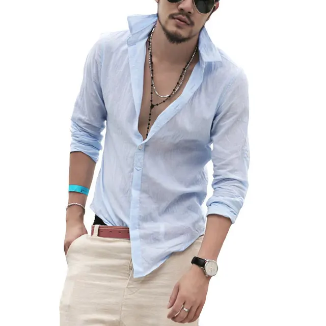 Más tamaño m 2xl Camisas Lino hombres camisa manga larga