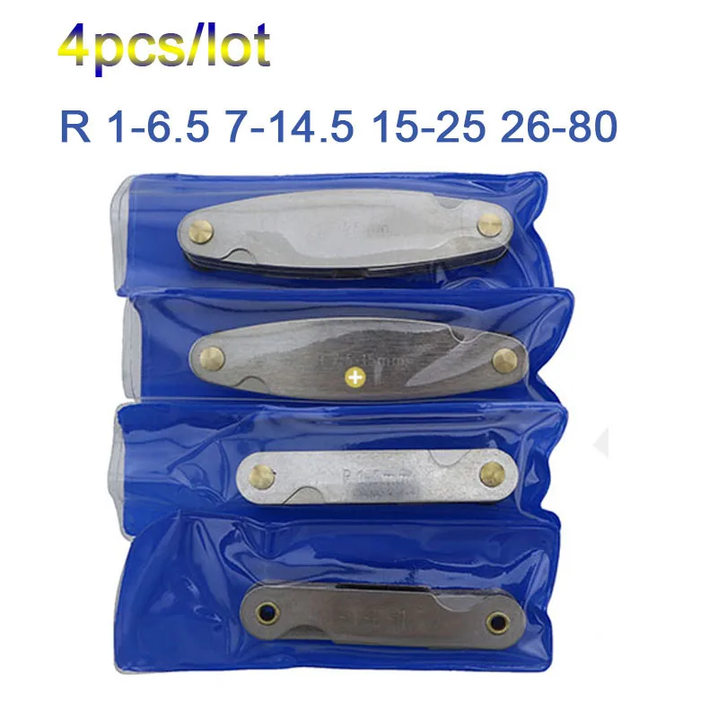 4pcs Stainless Steel Radius Fillet Gauge Portable Concave Convex Measuring Tool R0.3-1.5// R1-6.5// R7-14.5// R15-25