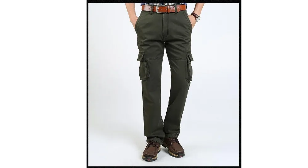 Зимние флисовые толстые брюки карго мужские сохраняющие тепло военные карманы для инструментов Толстые хлопковые армейские брюки 44 размера плюс