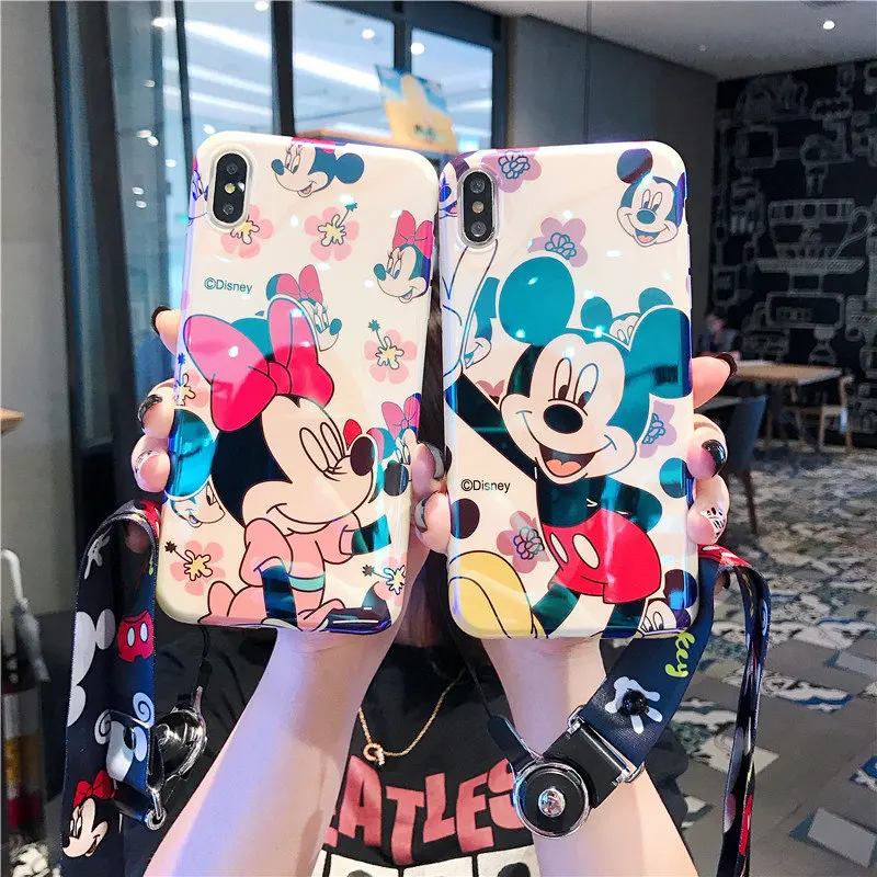 

Cartoon Pattern Blue-ray Soft Phone Case For iPhone 6 6S 7 8 Plus X XS Max XR Cover Coque with Lanyard Neck Strap