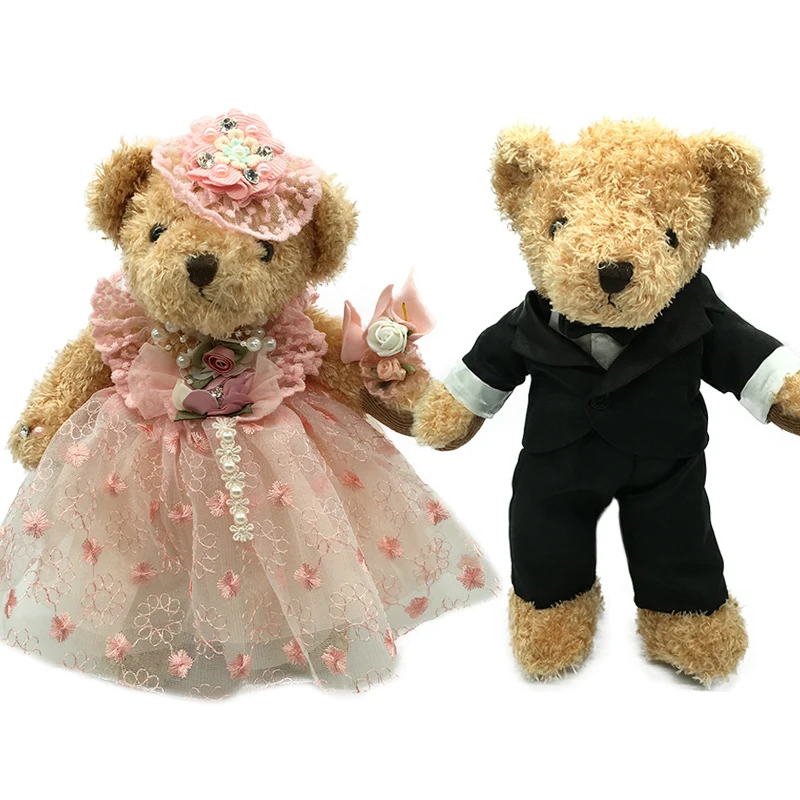 1 Pair 30cm Beautiful Wedding Teddy Bear Plush Dolls Soft Couple Brown