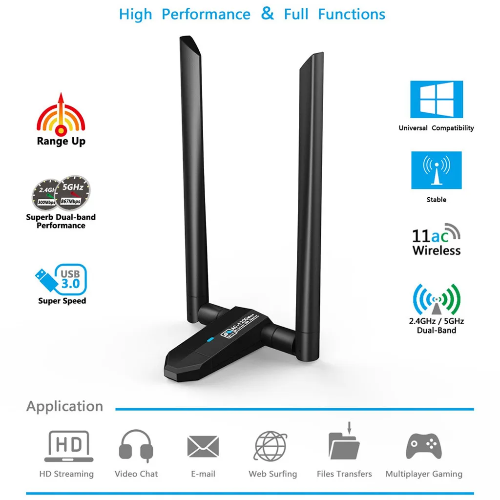 Двухдиапазонный Wi Fi адаптер 1200 Мбит/с 2 4 ГГц/5 ГГц беспроводной USB 3 0 антенна 802.11AC