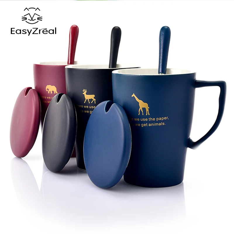 

EasyZreal 400ml Creative Ceramic Milk Cartoon Animal Mug Tea Office Coffee Mugs Lid Spoon Gift Cup Couple caneca copos criativa